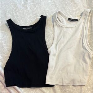 Zara Women's Black and White Ribbed Tank Tops